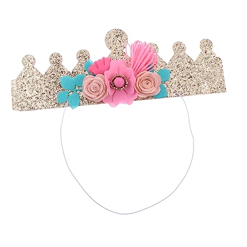 Healvian Kronenhut Geburtstag Prinzessin Blumenkuchendekorationen Geburtstagsblume partyhüte kinder birthday crown dekorative Geburtstagskrone Kronenkopfschmuck Papier Golden von Healvian