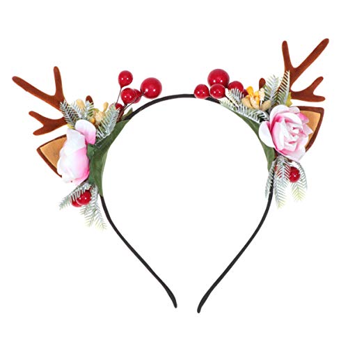 Healvian Weihnachts-Rentier-Geweih-Stirnband – Geweih-Krone Geweih-Ohren Haarreifen Rehkitz-Horn-Haarbänder Feen-Kopfschmuck Für Damen Und Mädchen Weihnachtskostüm Ca von Healvian