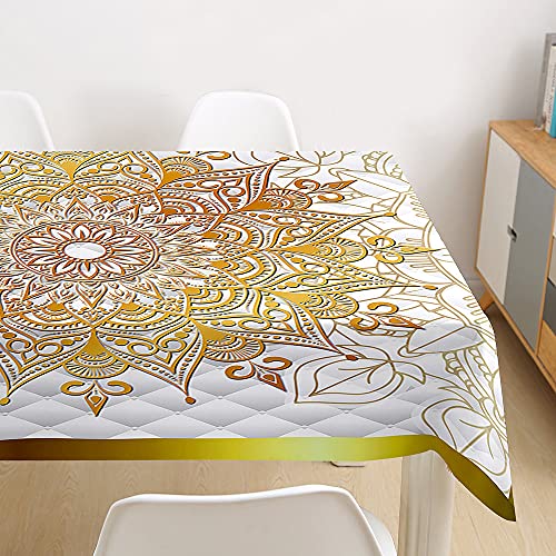 Hearda Mandala Tischdecke Abwaschbar Wasserdicht Abwischbar, 3D Digitales Drucken Rechteckige Tischdecken Eckig Tischwäsche für Home Küche Garten Esstisch Dekoration (Gold,100x140cm) von Hearda