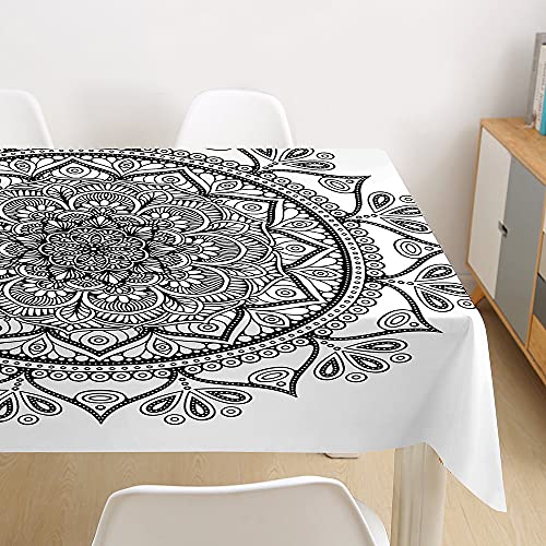 Hearda Mandala Tischdecke Abwaschbar Wasserdicht Abwischbar, 3D Digitales Drucken Rechteckige Tischdecken Eckig Tischwäsche für Home Küche Garten Esstisch Dekoration (Weiß,140x200cm) von Hearda