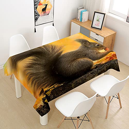 Hearda Tischdecke Abwaschbar Rechteckig, 3D Eichhörnchen Tierdruck Polyester Tischdecken Wasserdicht Pflegeleicht Tischtuch für Küche Party Outdoor Garten Restaurant (Ahornblatt,100x140cm) von Hearda