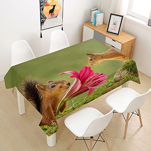 Hearda Tischdecke Abwaschbar Rechteckig, 3D Eichhörnchen Tierdruck Polyester Tischdecken Wasserdicht Pflegeleicht Tischtuch für Küche Party Outdoor Garten Restaurant (Rote Lilie,100x140cm) von Hearda