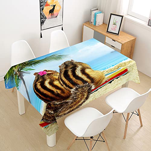 Hearda Tischdecke Abwaschbar Rechteckig, 3D Eichhörnchen Tierdruck Polyester Tischdecken Wasserdicht Pflegeleicht Tischtuch für Küche Party Outdoor Garten Restaurant (Sandstrand,90x90cm) von Hearda