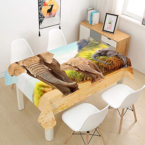 Hearda Tischdecke Abwaschbar Rechteckig, 3D Elefantendruck Polyester Tischdecken Wasserdicht Pflegeleicht Tischtuch für Küche Party Outdoor Garten -Nicht-Wachstuch (Afrikanischer Elefant,100x140cm) von Hearda