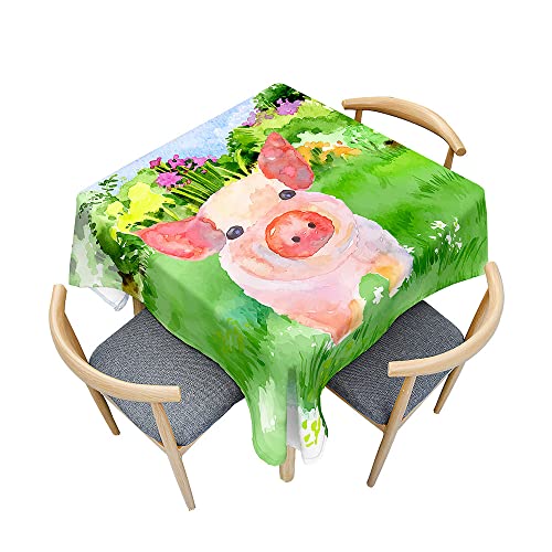 Hearda Tischdecke Abwaschbar Rechteckig, 3D-Haustier-Schwein-Druck Polyester Tischdecken Wasserdicht Pflegeleicht Tischtuch mit Tischdeckenklammern für Küche Party Bar (150x260cm,Aquarell Schwein) von Hearda