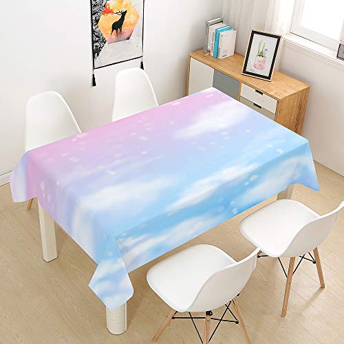 Hearda Tischdecke Abwaschbar Rechteckig, 3D Himmel Bedruckte Polyester Tischdecken Wasserdicht Pflegeleicht Tischtuch für Küche Party Outdoor Garten -Nicht-Wachstuch (Pink Blau,60x60cm) von Hearda