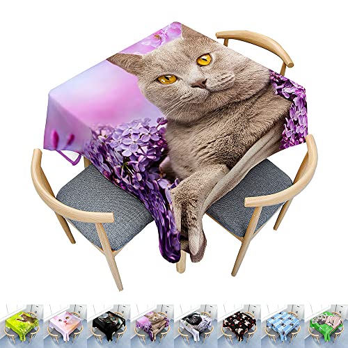 Hearda Tischdecke Abwaschbar Rechteckig, 3D-Katzen- und Hundedruck Polyester Tischdecken Wasserdicht Pflegeleicht Tischtuch für Küche Party Bar Restaurant (Hortensie Katze,100x140cm) von Hearda