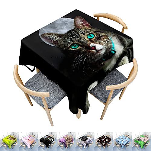 Hearda Tischdecke Abwaschbar Rechteckig, 3D-Katzen- und Hundedruck Polyester Tischdecken Wasserdicht Pflegeleicht Tischtuch für Küche Party Bar Restaurant (gelbe Katze,100x140cm) von Hearda