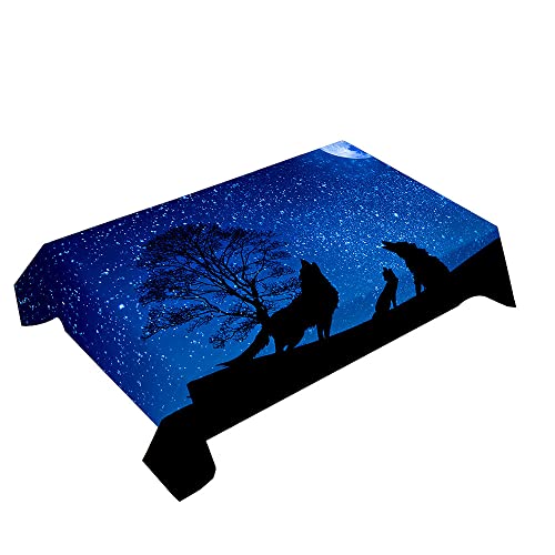 Hearda Tischdecke Abwaschbar Rechteckig, 3D Mond Wolf Druck Polyester Tischdecken Wasserdicht Pflegeleicht Tischtuch für Küche Party Bar Restaurant (Blauer Sternenhimmel,140x180cm) von Hearda