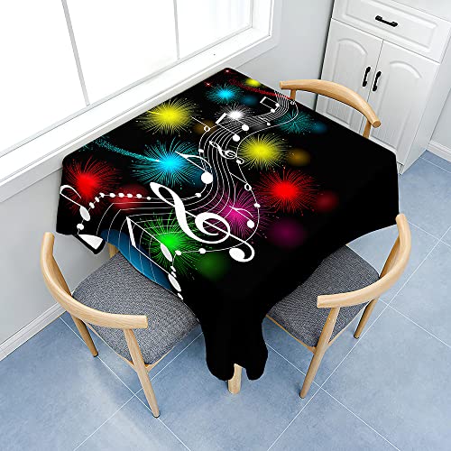 Hearda Tischdecke Abwaschbar Rechteckig, 3D-Musikdruck Polyester Tischdecken Wasserdicht Pflegeleicht Tischtuch mit Tischdeckenklammern für Küche Party Bar (100x140cm,Feuerwerk) von Hearda