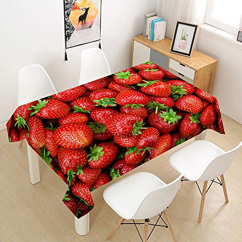 Hearda Tischdecke Abwaschbar Rechteckig, 3D Obst Bedruckte Polyester Tischdecken Wasserdicht Pflegeleicht Tischtuch für Küche Party Outdoor Garten - Nicht-Wachstuch (Erdbeere,100x140cm) von Hearda