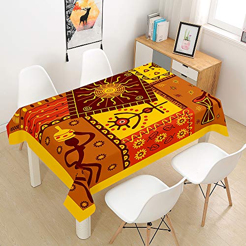 Hearda Tischdecke Abwaschbar Rechteckig, 3D-Stammeskunstmuster Polyester Tischdecken Wasserdicht Pflegeleicht Tischtuch für Küche Party Outdoor Garten -Nicht-Wachstuch (Afrikanische Nation,150x210cm) von Hearda