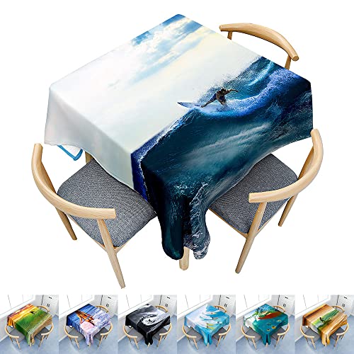 Hearda Tischdecke Abwaschbar Rechteckig, 3D-Surf-Druck Polyester Tischdecken Wasserdicht Pflegeleicht Tischtuch für Küche Restaurant Beistelltisch (Surfen,100x140cm) von Hearda