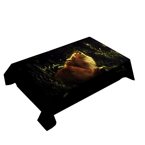 Hearda Tischdecke Abwaschbar Rechteckig, 3D-Tier-Fuchs-Druck Polyester Tischdecken Wasserdicht Pflegeleicht Tischtuch für Küche Party Bar Restaurant (Glühwürmchen,140x180cm) von Hearda