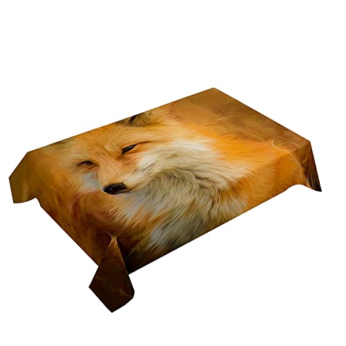 Hearda Tischdecke Abwaschbar Rechteckig, 3D-Tier-Fuchs-Druck Polyester Tischdecken Wasserdicht Pflegeleicht Tischtuch für Küche Party Bar Restaurant (Orangenfuchs,100x140cm) von Hearda