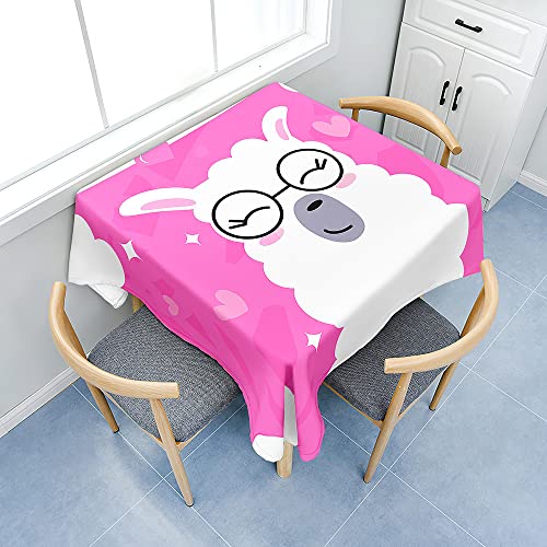 Hearda Tischdecke Abwaschbar Rechteckig, Cartoon Alpaka-Druck Polyester Tischdecken Wasserdicht Pflegeleicht Tischtuch mit Tischdeckenklammern für Küche Party Bar (100x140cm,Alpaka-Lehrer) von Hearda