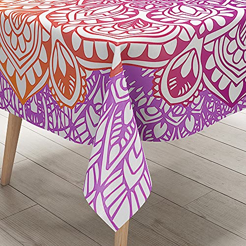 Hearda Tischdecke Abwaschbar Rechteckig, Mandala-Druck Polyester Tischdecken Wasserdicht Pflegeleicht Tischtuch für Küche Party Outdoor Garten Restaurant (Fuchsia Farbverlauf,100x140cm) von Hearda