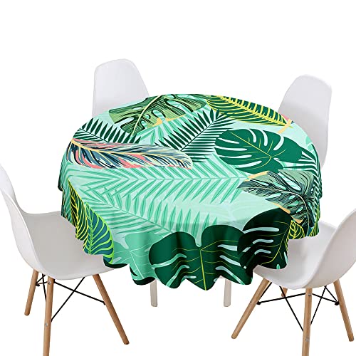 Hearda Tischdecke Abwaschbar Runde, 3D-Grünpflanzendruck Polyester Tischdecken Wasserdicht Pflegeleicht Tischtuch für Küche Party Bar Restaurant (Durchmesser 130cm,grüne Blätter 3) von Hearda