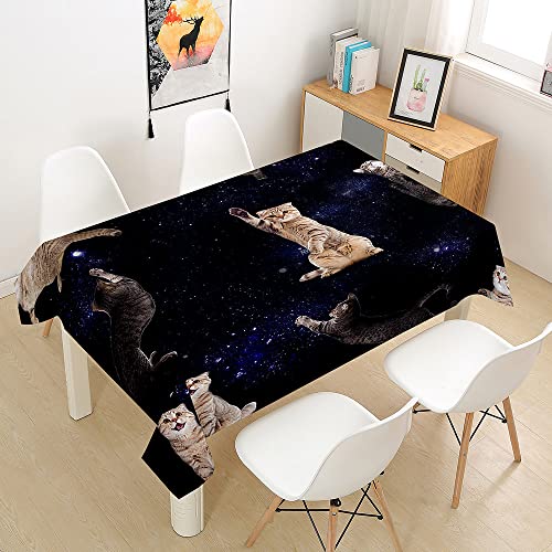 Hearda Tischdecke Abwaschbar Wasserdicht Abwischbar, 3D Katze Drucken Rechteckige Tischdecken Eckig Tischwäsche für Home Küche Garten Esstisch Dekoration (Galaxis,140x220cm) von Hearda