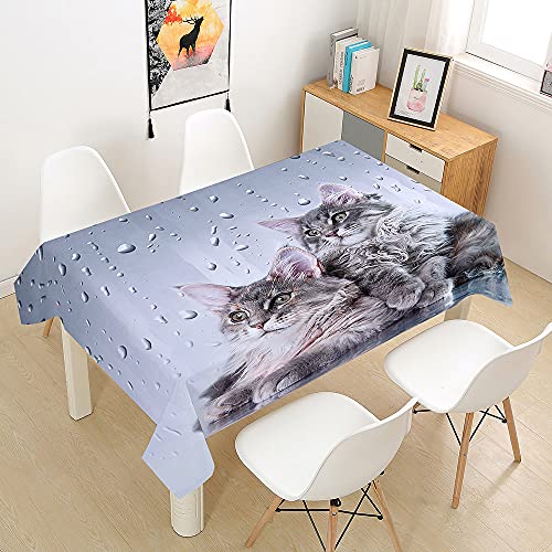 Hearda Tischdecke Abwaschbar Wasserdicht Abwischbar, 3D Katze Drucken Rechteckige Tischdecken Eckig Tischwäsche für Home Küche Garten Esstisch Dekoration (Regen,140x200cm) von Hearda