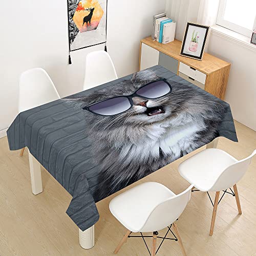 Hearda Tischdecke Abwaschbar Wasserdicht Abwischbar, 3D Katze Drucken Rechteckige Tischdecken Eckig Tischwäsche für Home Küche Garten Esstisch Dekoration (Sonnenbrille,90x90cm) von Hearda