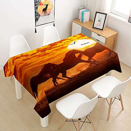 Hearda Tischdecke Abwaschbar Wasserdicht Abwischbar, 3D Pferd Drucken Rechteckige Tischdecken Eckig Tischwäsche für Home Küche Garten Esstisch Dekoration (Sonnenuntergang,100x140cm) von Hearda