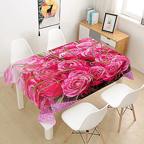 Hearda Tischdecke Abwaschbar Wasserdicht Abwischbar, 3D Rose Drucken Rechteckige Tischdecken Eckig Tischwäsche für Home Küche Garten Esstisch Dekoration (Rosa,60x60cm) von Hearda