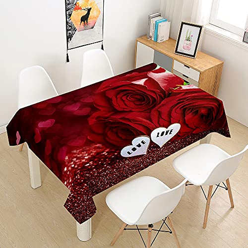 Hearda Tischdecke Abwaschbar Wasserdicht Abwischbar, 3D Rose Drucken Rechteckige Tischdecken Eckig Tischwäsche für Home Küche Garten Esstisch Dekoration (Rot,100x140cm) von Hearda