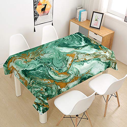 Hearda Tischdecke Wasserdicht Polyester, Tischdecke mit Marmordruck Pflegeleicht Fleckschutz Abwaschbar Outdoor Garten Deko, für Rechteckige/Runde Tische (Grün vergoldet,150x260cm) von Hearda