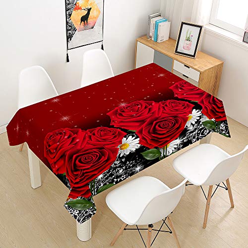 Hearda Tischdecke Wasserdicht Polyester, Tischdecke mit Rosendruck Pflegeleicht Fleckschutz Abwaschbar Garten Deko, für Rechteckiger Tisch Esstisch Abendtisch (rot,100x140cm) von Hearda