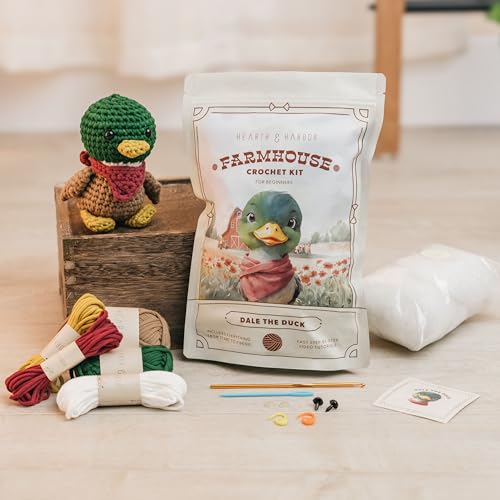 Amigurumi Häkelset für Anfänger, Erwachsene und Kinder, Häkelsets für Erwachsene Anfänger mit einfachem Garn, gefülltes Häkeltier-Set mit Schritt-für-Schritt-Video-Tutorials - Dale the Duck von Hearth & Harbor