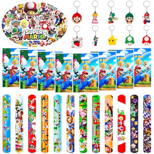 82 Pcs Mitgebsel Kindergeburtstag, Party Mitgebsel Spielzeug Geburtstagsdeko Super 12 Schnapparmband Kinder 10 Schlüsselschnalle 50 Aufkleber 10 Geburtstagstüten Geburtstag Deko Zubehör Gadget von Heartsking