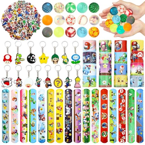 96 Pcs Mitgebsel Kindergeburtstag, Party Mitgebsel Spielzeug Geburtstagsdeko 15 Schlüsselschnalle 16 Schnapparmband Kinder 50 Aufkleber 15 Zufällig Flummis Geburtstag Deko Zubehör Gadget Kinder von Heartsking