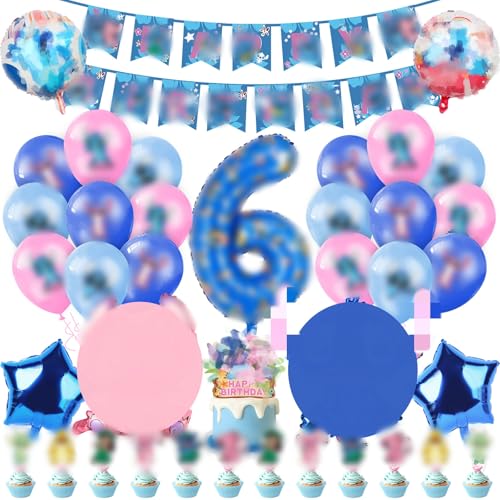 Geburtstag Deko 6 Jahre, 39 Stück Geburtstagsdeko 6 Jahre Cartoon Theme Party Deko Geburtstag Blau Geburtstagsdeko Kinder mit Folienballon, Birthday Banner und Tortendeko für Jungen Mädchen von Heartsking