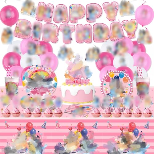 Geburtstagsdeko, 99 Stück Rosa Kindergeburtstag Partygeschirr Dog Geburtstags Deko Cartoon Theme Party Deko Geburtstag Geschirr Kit mit Banner,Luftballon,Servietten,Tischdecken für Mädchen 359485031 von Heartsking