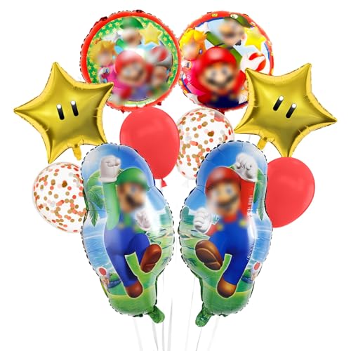 Heartsking Ma-rio Luftballons Geburtstag, 10pcs Geburtstag Deko Luftballons Set, Folienballon Deko, Ma-rio Deko Balloons Jungen Mädchen für Kindergeburtstag Party Supplies Deko von Heartsking