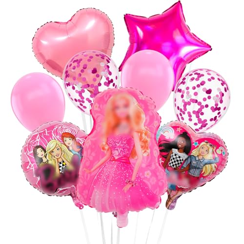 Heartsking Prinzessin Luftballons Geburtstag Deko, 9pcs Bar-bi Geburtstag Deko Set, Bar-bi Geburtstagsdeko Luftballon Folienballons, Prinzessin Party Supplies für Mädchen Party Deko Ballons von Heartsking