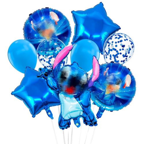 Heartsking Sti-tch Geburtstagsdeko, 9Pcs Kindergeburtstag Deko Karikatur Luftballons Geburtstag Set, Kindergeburtstag Blau Folienballon, Geburtstag Party Deko für Junge und Mädchen von Heartsking