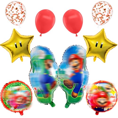 Luftballons Geburtstag, 10 Stück Mari Geburtstag Deko Set Geburtstagsdeko Rot Party Supplies mit Folienballons, Cartoon Game Party Deko Kindergeburtstag für Jungen Mädchen Theme Party von Heartsking