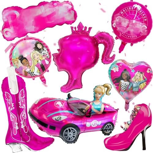 Luftballons Geburtstag Deko, 8 Stück Pink Folienballons Geburtstagsdeko Bar-bi Geburtstag Deko Set Prinzessin Party Supplies für Mädchen Party Deko Ballons von Heartsking