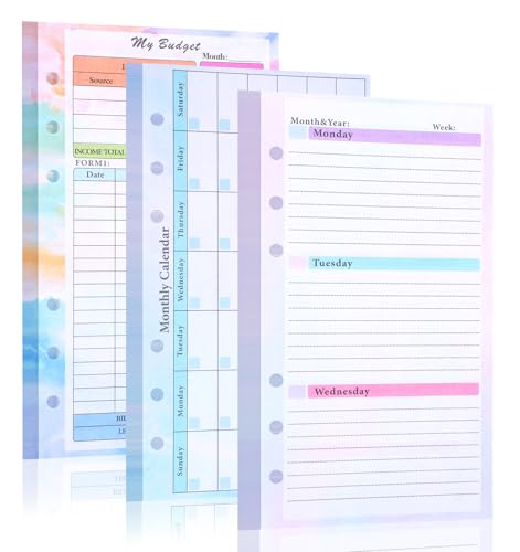 A6 Budget Planner Nachfüllpackung, 3er Pack A6 Binderpapier, A6 Kalender-Einsätze, Planer-Einsätze für 6-Loch A6 Binder (82 Seiten, 17,2 cm x 9,5 cm) von Heasy