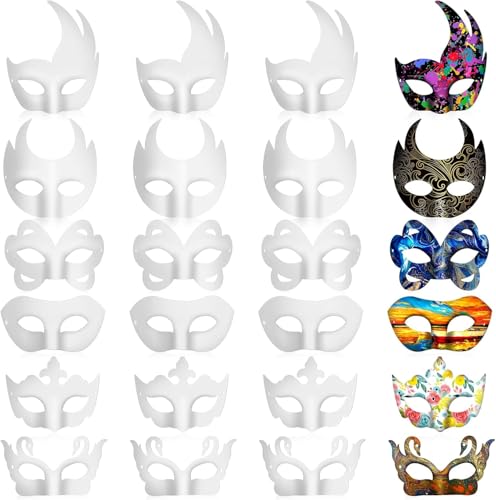 Heavelove 24 Stück Pappmaché-Masken, Halbgesicht, weiße Maskerade-Maske, DIY, blanko, Karneval, Halloween, Cosplay, Party (stilvoller Stil) von Heavelove