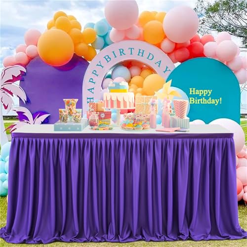 Heavyoff Dunkelviolett Tischröcke für Babyparty, Tischdekoration Tischrock für Kuchen, Tischdecke für Hochzeit Geburtstag Neujahr Taufe, 243x77cm von Heavyoff