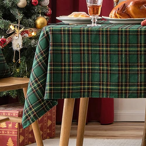 Heavyoff Rechteckige Tischdecke Weihnachten Tischdecke Vintage Karierte Tischdecke, Waschbar für Weihnachts Party Küche Hochzeit Tischtuch Dekoration, Grün, 140x220cm von Heavyoff