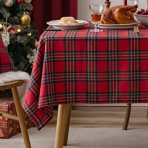 Heavyoff Rechteckige Tischdecke Weihnachten Tischdecke Vintage Karierte Tischdecke, Waschbar für Weihnachts Party Küche Hochzeit Tischtuch Dekoration, Rot, 100x140cm von Heavyoff