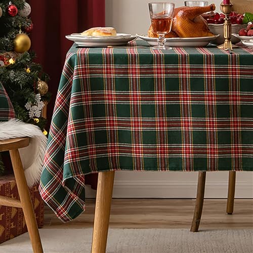 Heavyoff Rechteckige Tischdecke Weihnachten Tischdecke Vintage Karierte Tischdecke, Waschbar für Weihnachts Party Küche Hochzeit Tischtuch Dekoration, Rot Grün, 100x140cm von Heavyoff