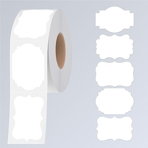 300 PCS Weiße Aufkleber, 5 elegante Formen Etiketten, leere Aufkleberrolle, Weiße Namensschilder mit permanentem Klebstoff für Aktenordner, Lebensmittelgläser, Home-Office-Geschäftszwecke (5 x 7,5cm) von Hebayy