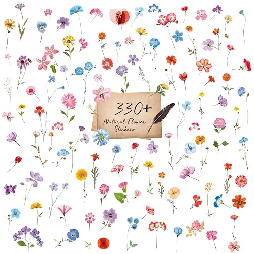 330+ Stück Natürliche Blumen-Sticker, selbstklebende PVC-Natur-Blumen-Sticker für Scrapbook, Laptop, Journal, DIY-Projekt, Frühlings-Themenparty-Dekorationen von Hebayy