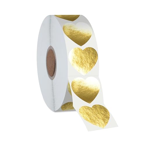 500 Stück Goldene Herz-Aufkleber, Metallic Gold Aufkleber Selbstklebend Wasserdicht Reflektierende Herz-Aufkleber Liebes-Dekorationsetiketten für Valentinstag (Je 2.5cm) von Hebayy