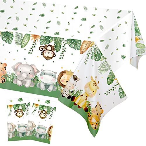 2 Stück Safari Dschungel Tischdecke Geburtstag, 137 x 274cm Einweg Tischdecke Plastik Wasserdicht für Geburtstag Wild One Babyparty Deko Junge Picknick Zubehör Grün von Heboland